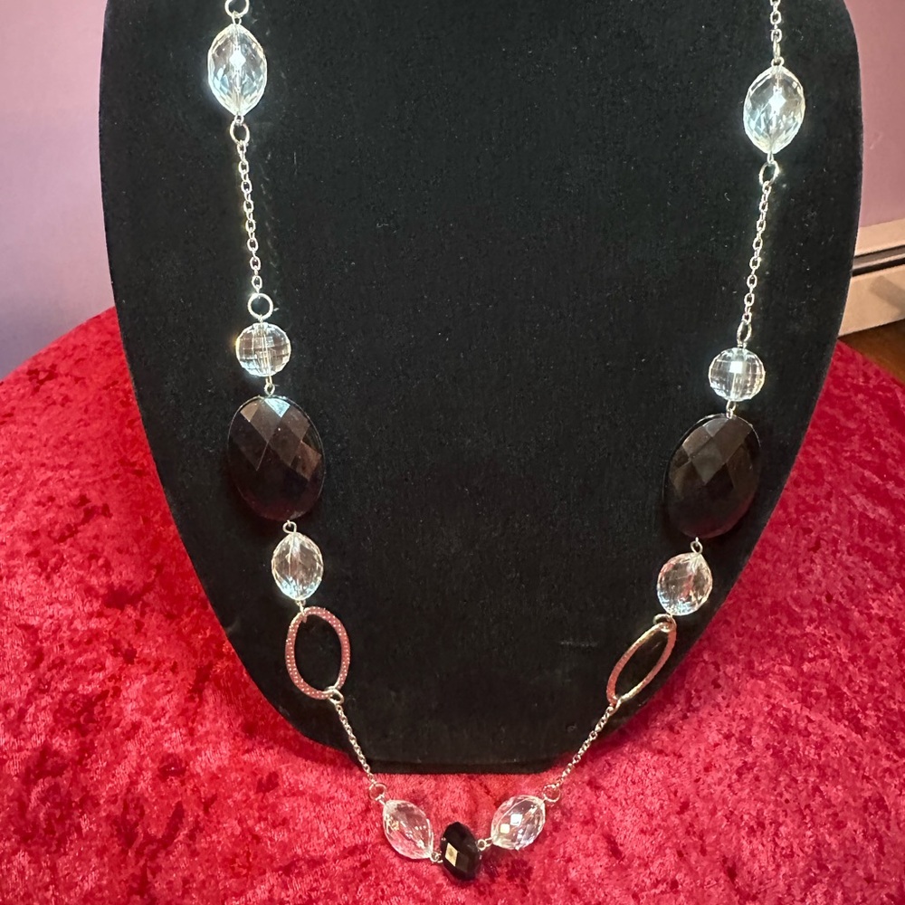 Long black and crystal necklace